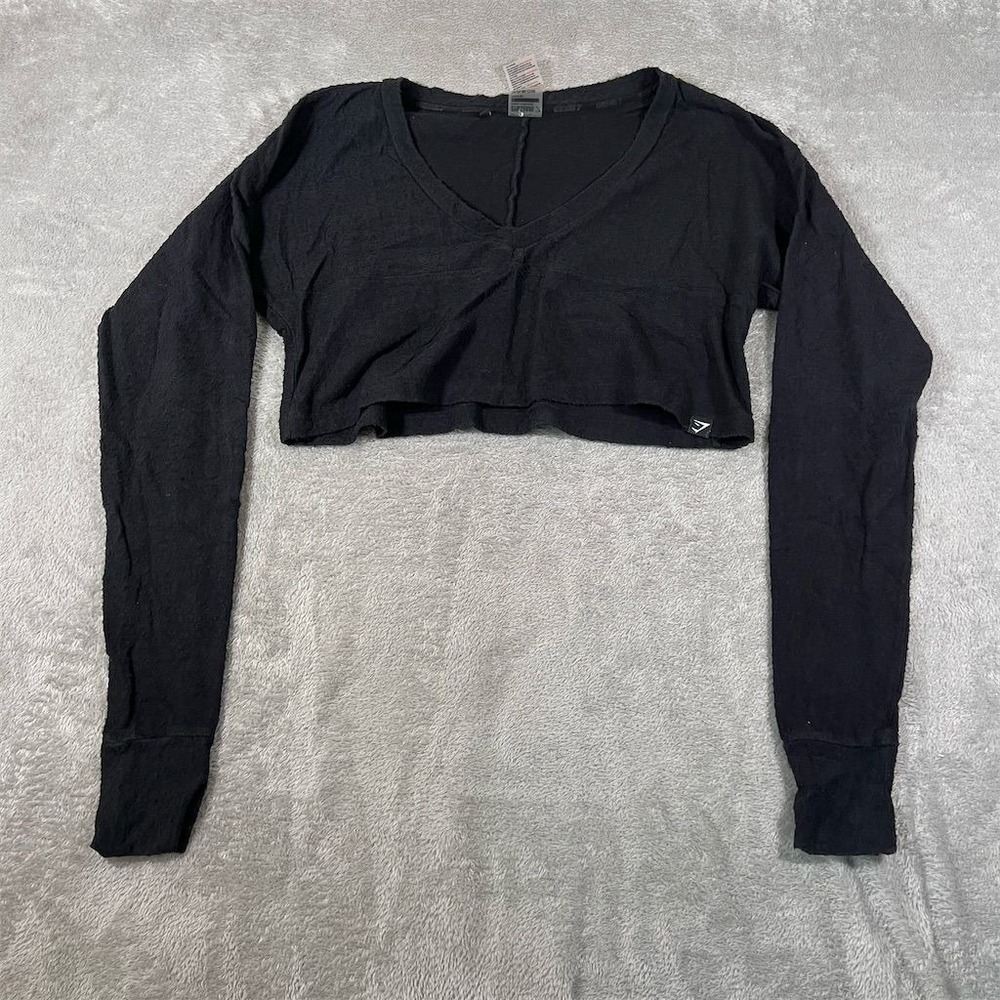 Gymshark‎ Women's Black Wrap-Front Long Sleeve Crop Top Size S
